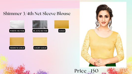 Shimmer Three Fourth Net Sleeve Jisha Blouse Manufacturer Gujarat