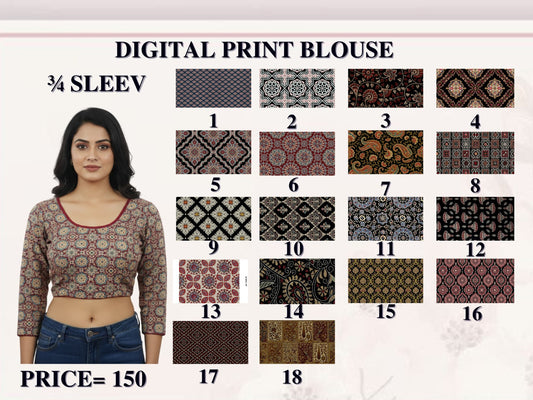 Three Fourth Sleeve Digital Print Jisha Blouse Exporter