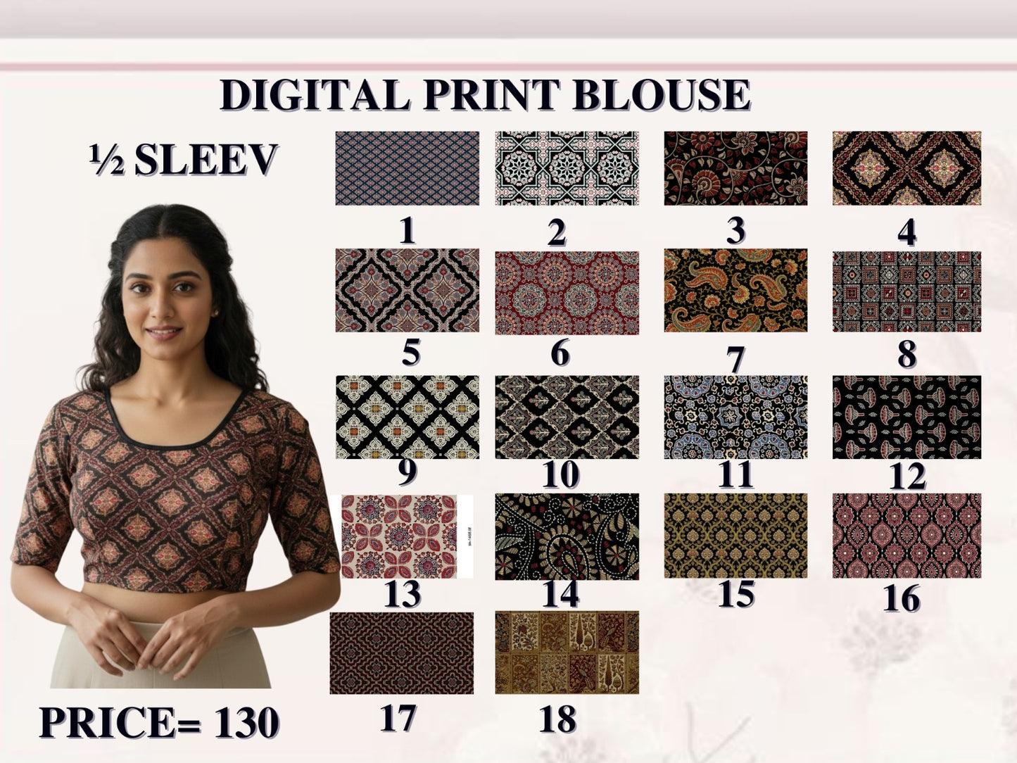 Half Sleeve Digital Print Jisha Blouse Wholesaler