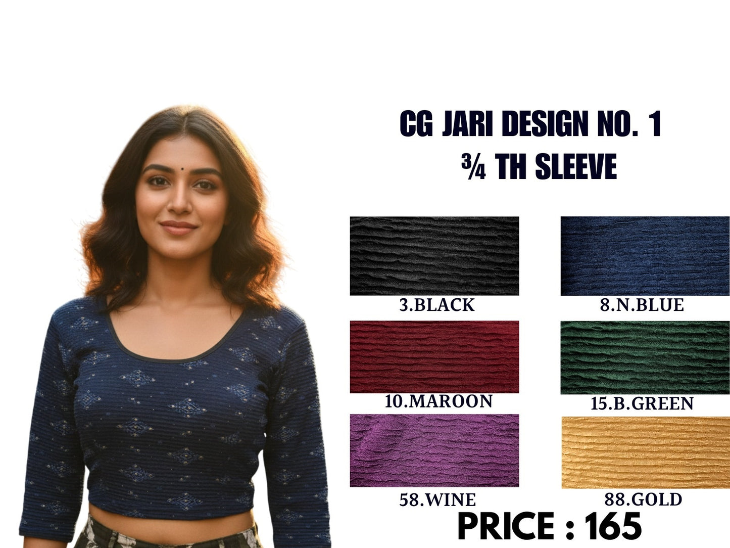 Cg Jari Design No. 1 Three Fourth Sleeve Jisha Blouse Exporter Ahmedabad