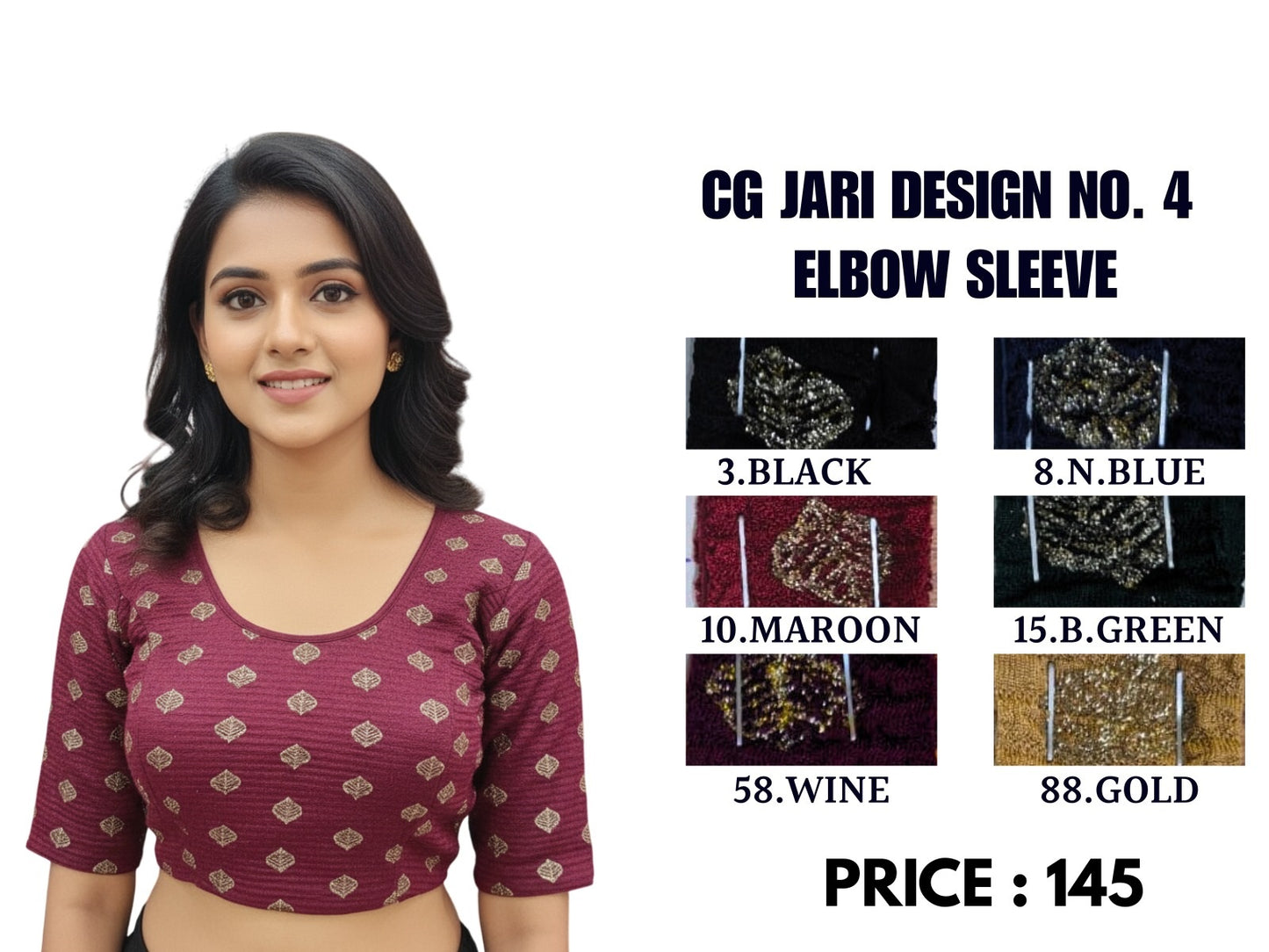 Cg Jari Design No. 4 Elbow Sleeve Jisha Blouse Exporter India