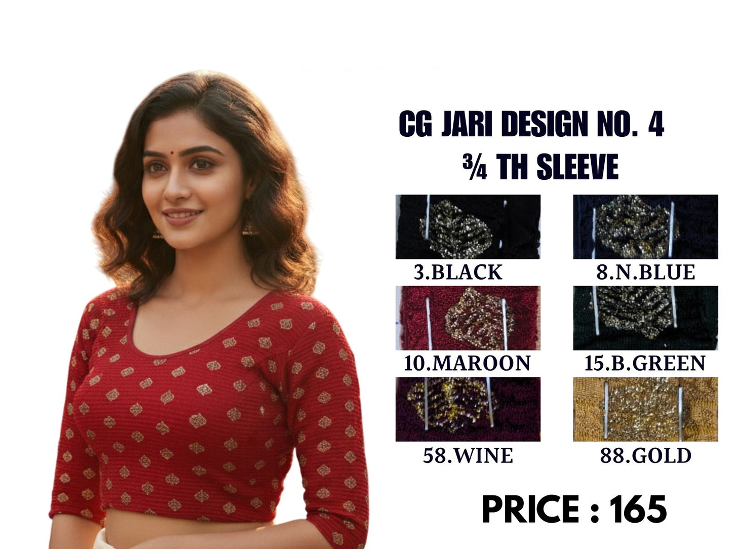 Cg Jari Design No. 4 Three Fourth Sleeve Jisha Blouse Wholesaler India