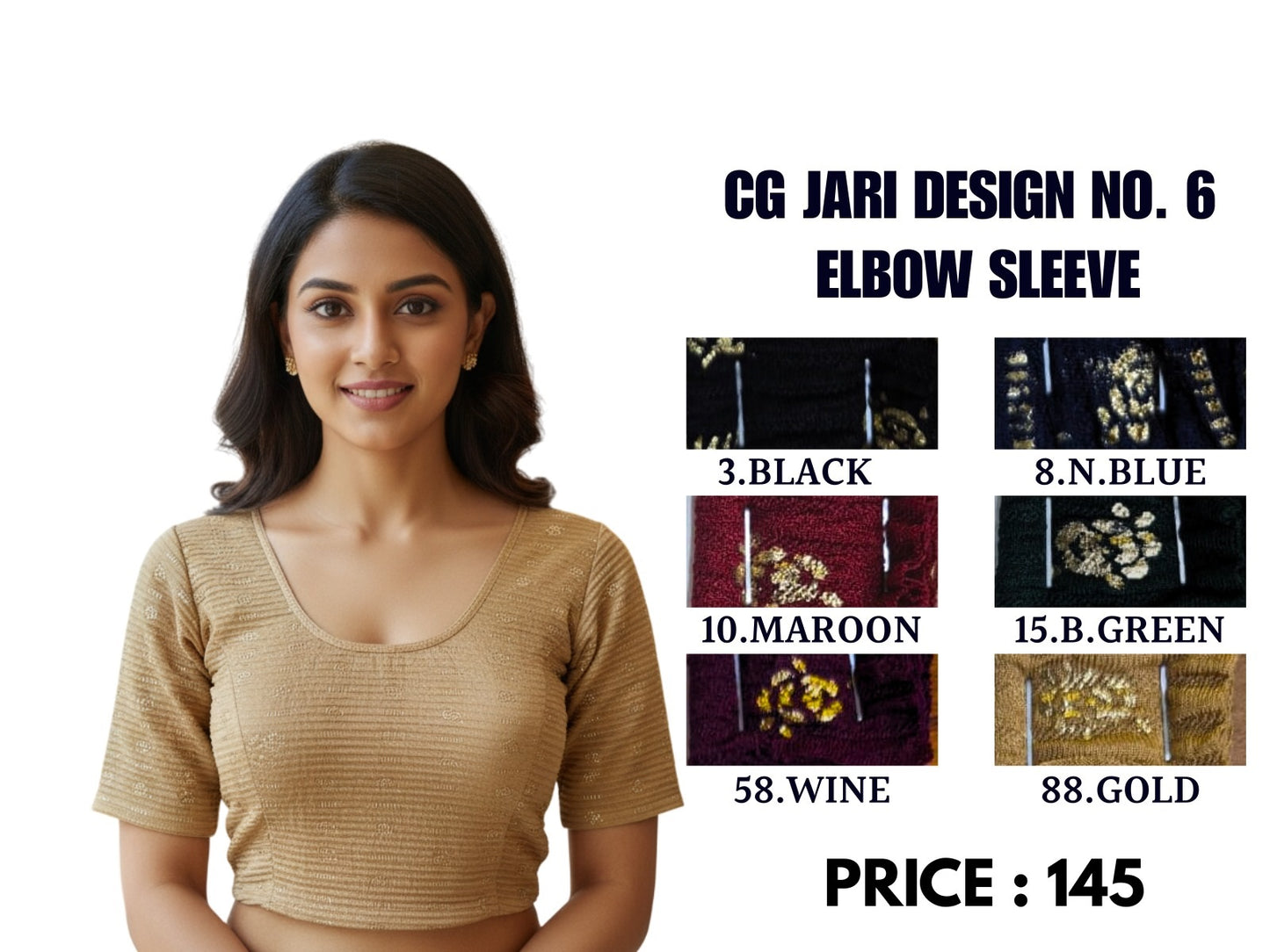 Cg Jari Design No. 6 Elbow Sleeve Jisha Blouse Wholesaler Gujarat
