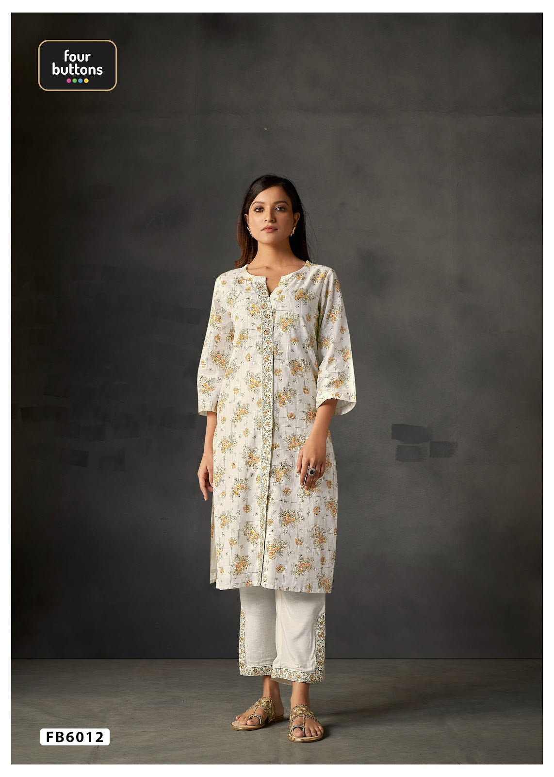 Fb 6012 Four Buttons Cotton Kurti Bottom Set