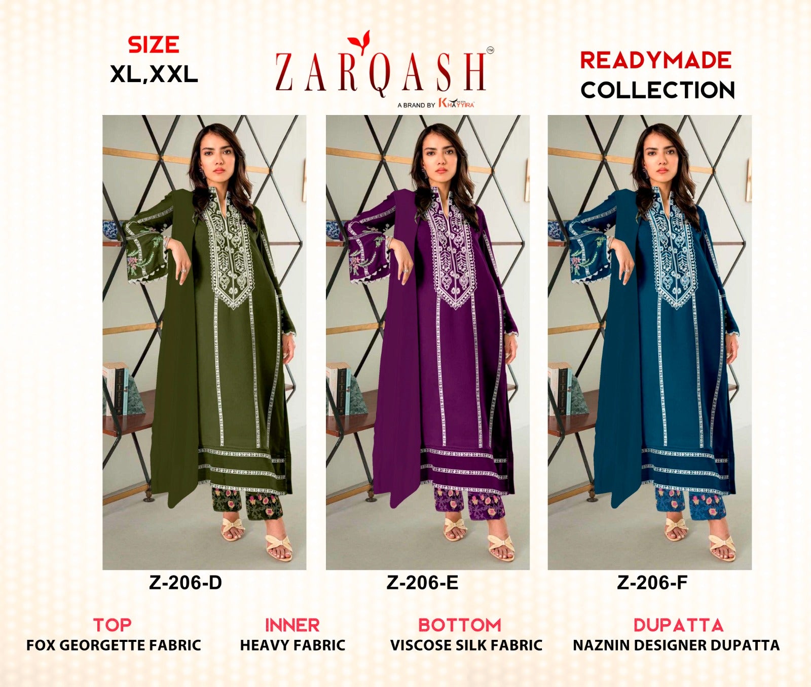 Z-206Def Zarqash Fox Georgette Pakistani Readymade Suits Wholesaler Ahmedabad