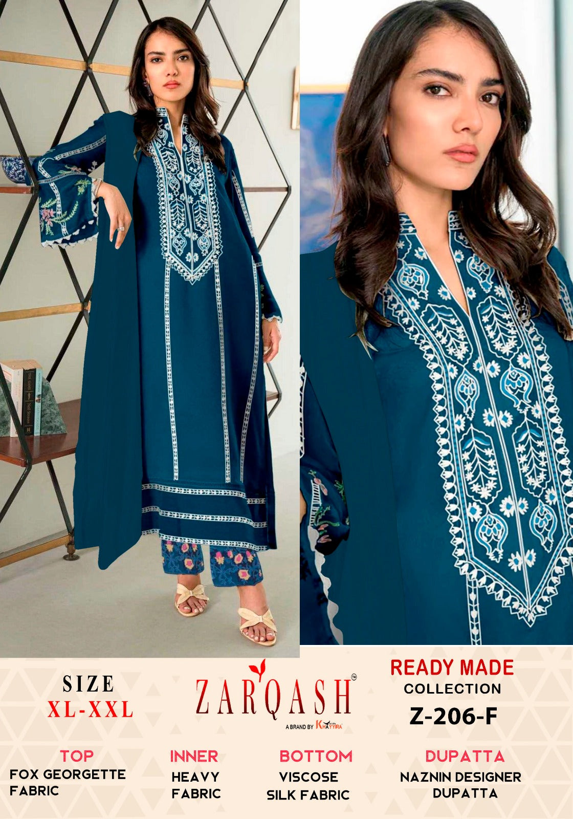 Z-206Def Zarqash Fox Georgette Pakistani Readymade Suits Wholesaler Ahmedabad