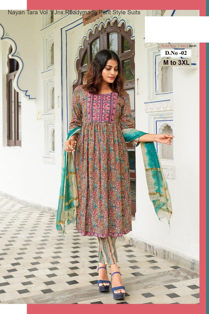 Nayan Tara Vol 1 Jnx Rayon Foil Readymade Pant Style Suits Wholesale Price