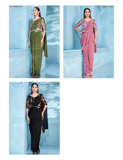 102160 Amoha Lycra Ready To Wear Saree Manufacturer India