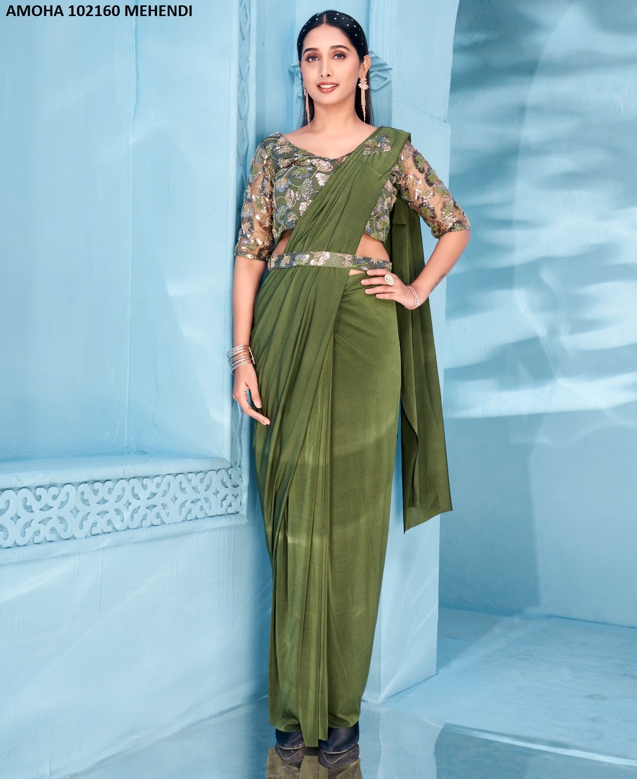 102160 Amoha Lycra Ready To Wear Saree Manufacturer India