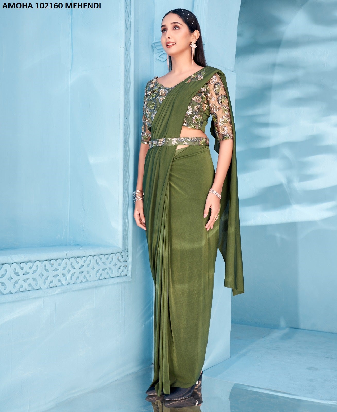 102160 Amoha Lycra Ready To Wear Saree Manufacturer India