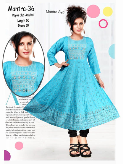 Mantra Ayg Rayon Slub Anarkali Kurtis Wholesale