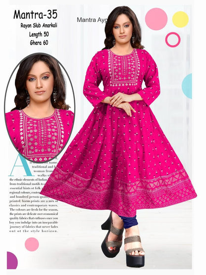 Mantra Ayg Rayon Slub Anarkali Kurtis Wholesale