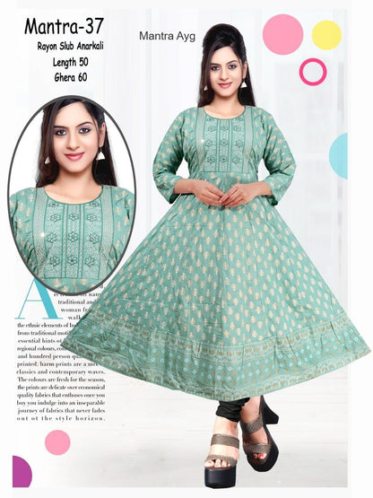 Mantra Ayg Rayon Slub Anarkali Kurtis Wholesale