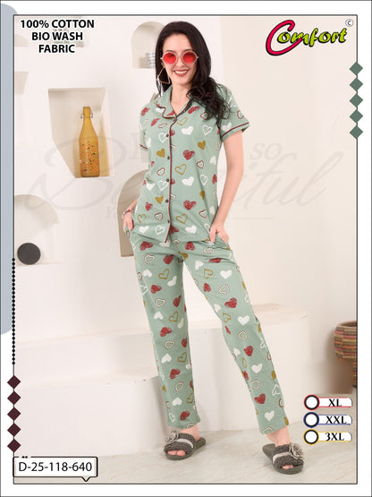 Design 25-118 Comfort Cotton Biowashed Collar Night Suits Exporter Gujarat