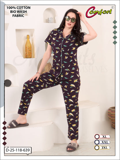 Design 25-118 Comfort Cotton Biowashed Collar Night Suits Exporter Gujarat
