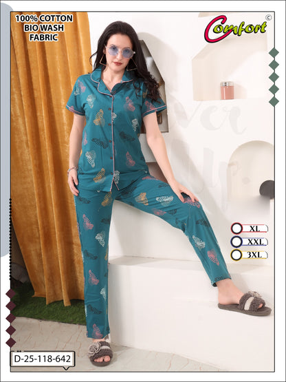 Design 25-118 Comfort Cotton Biowashed Collar Night Suits Exporter Gujarat