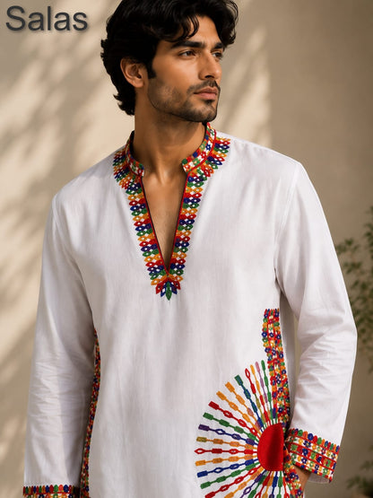 Multi-Color 1109 Salas Roman Silk Mens Kurta Wholesaler Gujarat