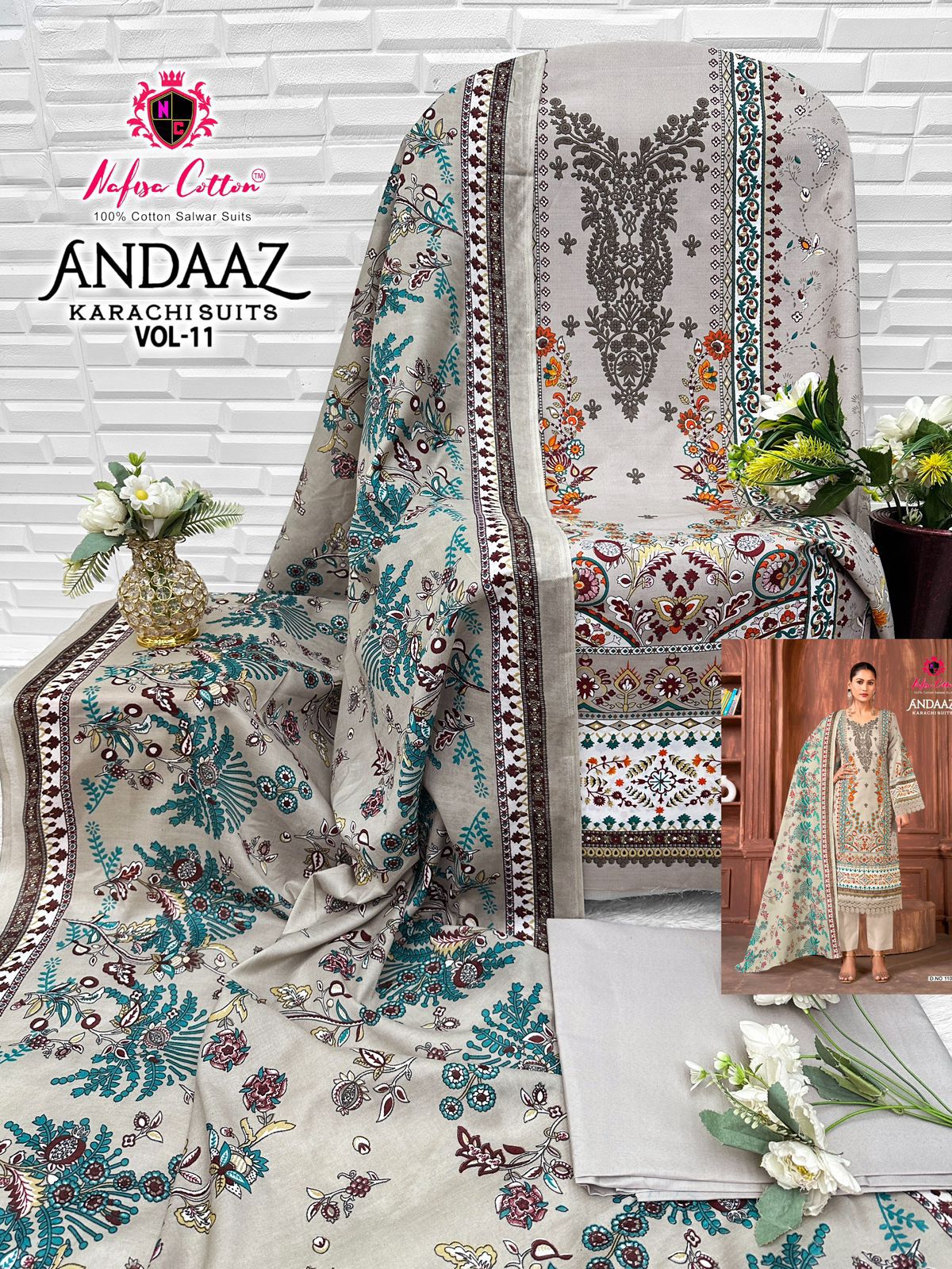 Andaaz Vol 11 Nafisa Cotton Open Images Karachi Salwar Suits Exporter