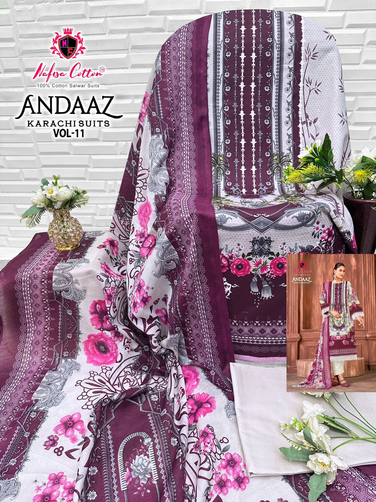 Andaaz Vol 11 Nafisa Cotton Open Images Karachi Salwar Suits Exporter