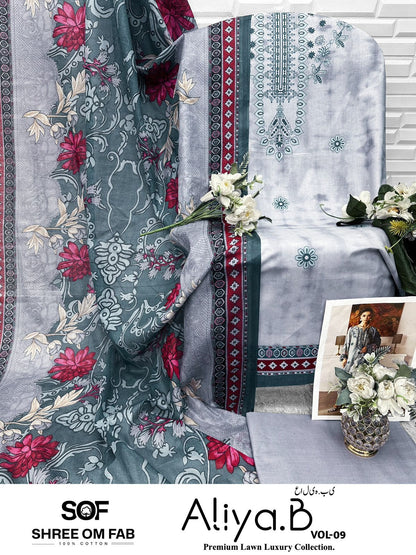 Aliya B Vol 9 Shree Om Lawn Open pic Karachi Salwar Suits Wholesale Price