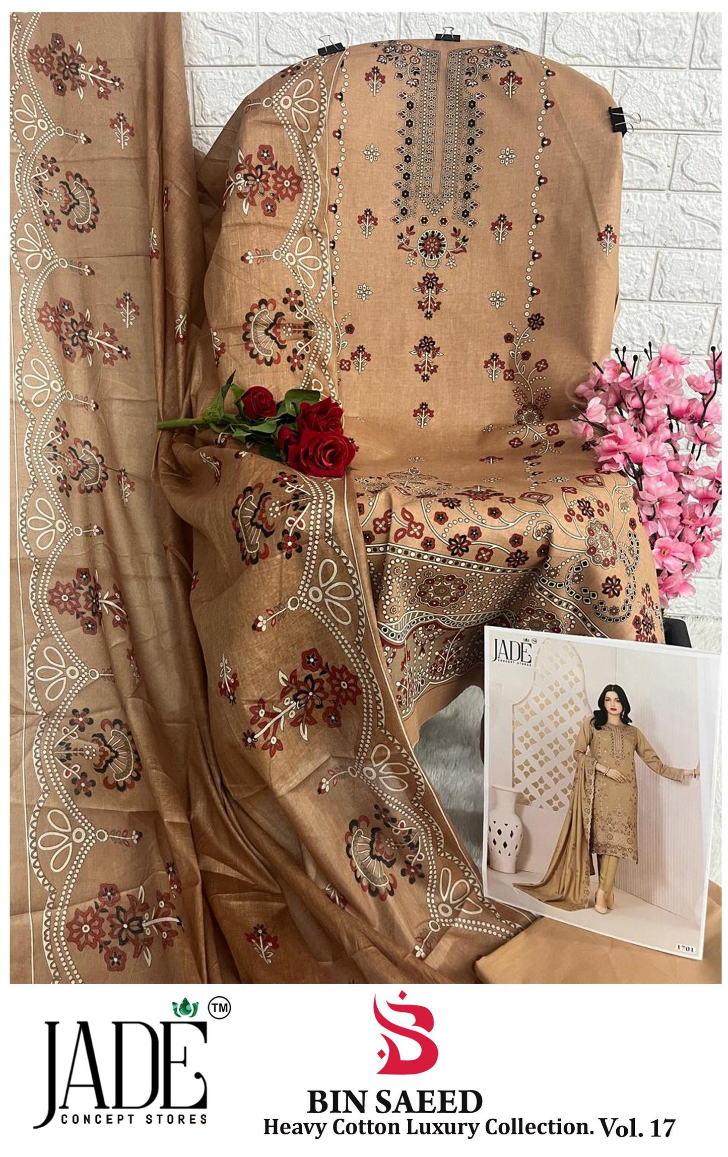 Bin Saeed Vol 17 Jade Lawn Cotton Open pic Karachi Salwar Suits Wholesaler India
