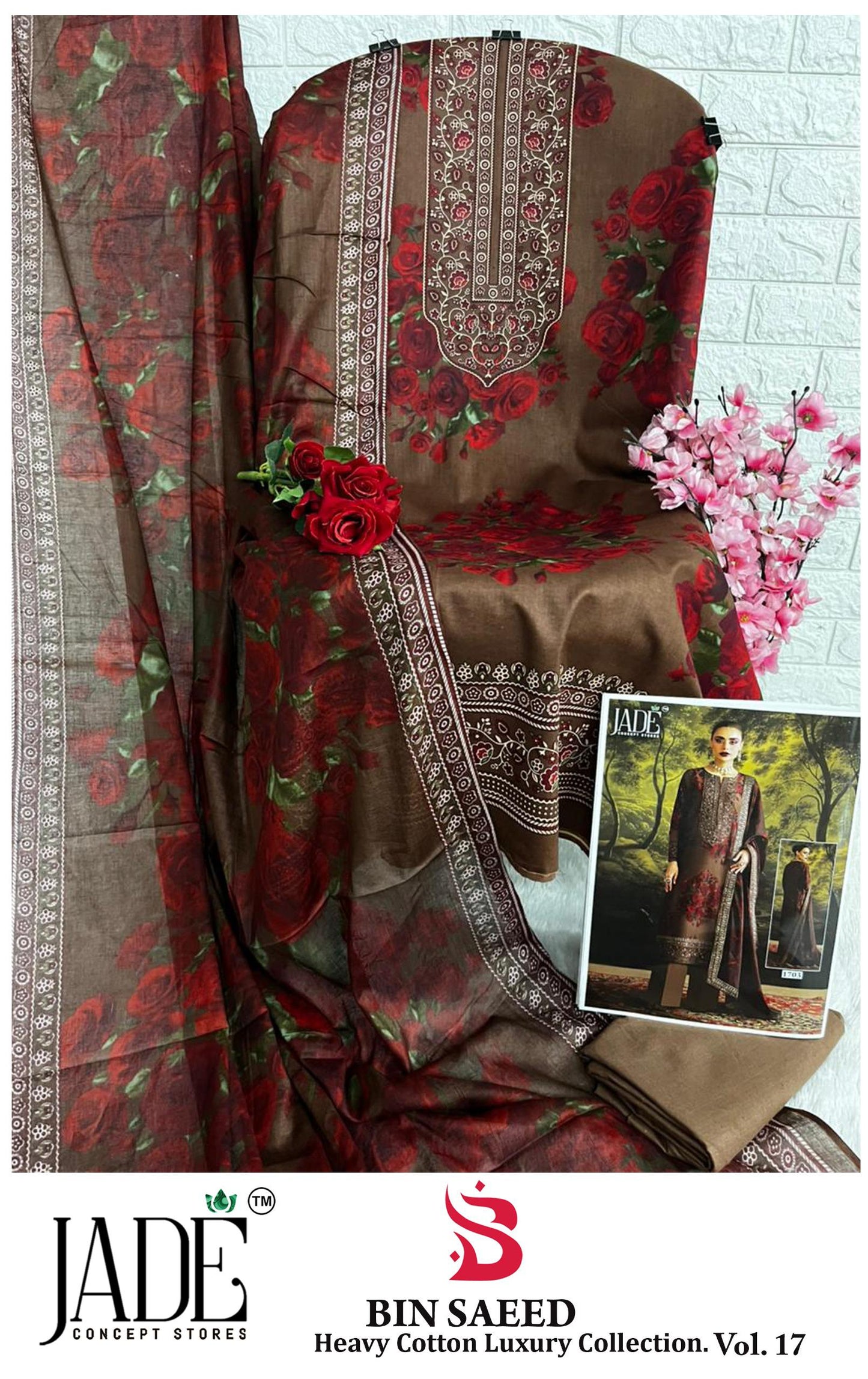 Bin Saeed Vol 17 Jade Lawn Cotton Open pic Karachi Salwar Suits Wholesaler India