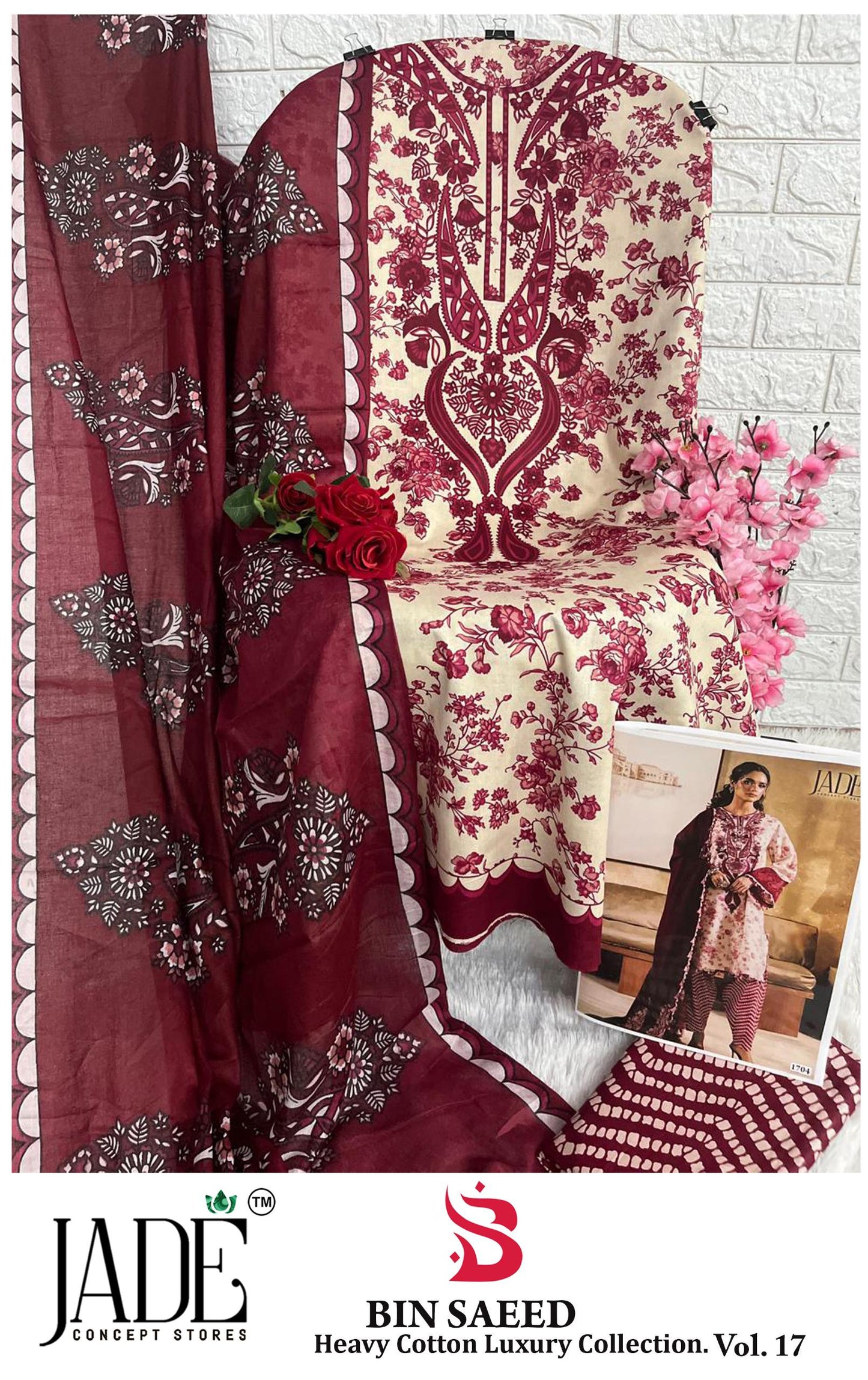 Bin Saeed Vol 17 Jade Lawn Cotton Open pic Karachi Salwar Suits Wholesaler India