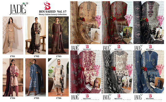 Bin Saeed Vol 17 Jade Lawn Cotton Open pic Karachi Salwar Suits Wholesaler India