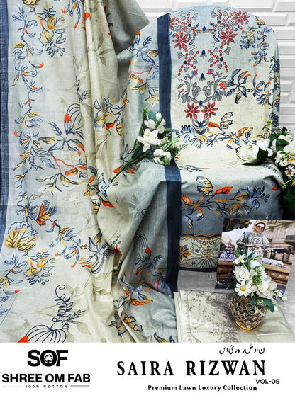 Saira Rizwan Vol 9 Shree Om Pure Lawn Open picture Karachi Salwar Suits Supplier