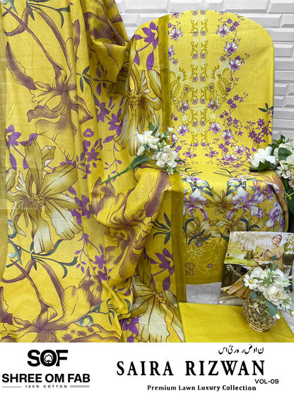 Saira Rizwan Vol 9 Shree Om Pure Lawn Open picture Karachi Salwar Suits Supplier