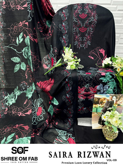 Saira Rizwan Vol 9 Shree Om Pure Lawn Open picture Karachi Salwar Suits Supplier