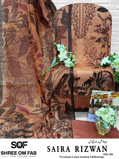 Saira Rizwan Vol 9 Shree Om Pure Lawn Open picture Karachi Salwar Suits Supplier