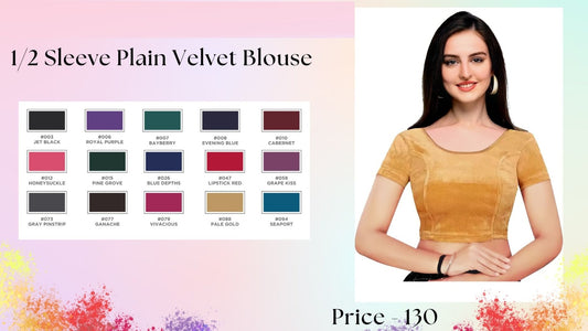Half Sleeve Plain Velvet Jisha Blouse Exporter Ahmedabad