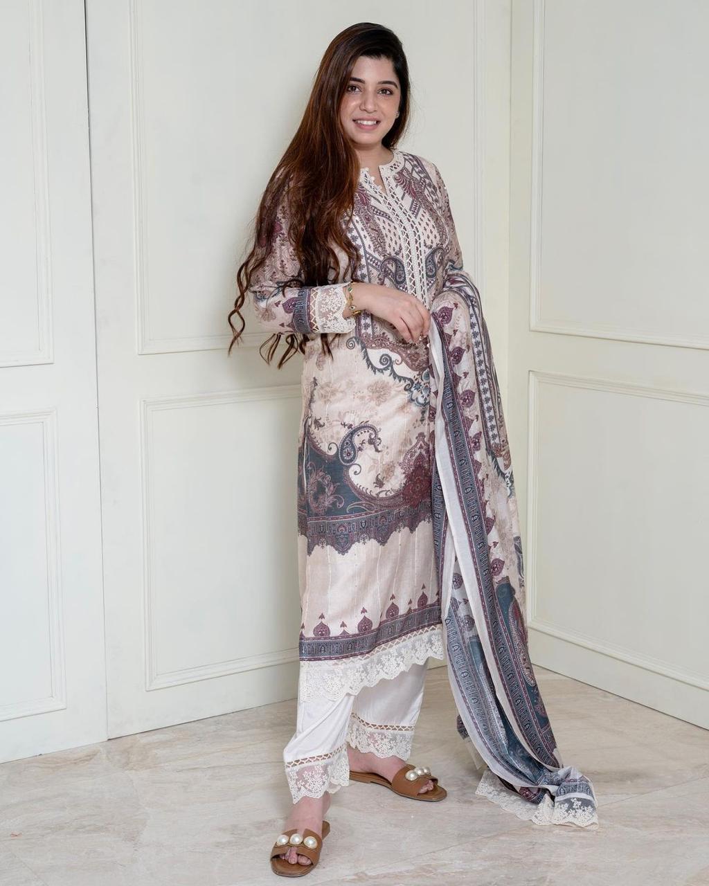 White-2205 Afsana Pure Muslin Readymade Pant Style Suits Wholesale Rate