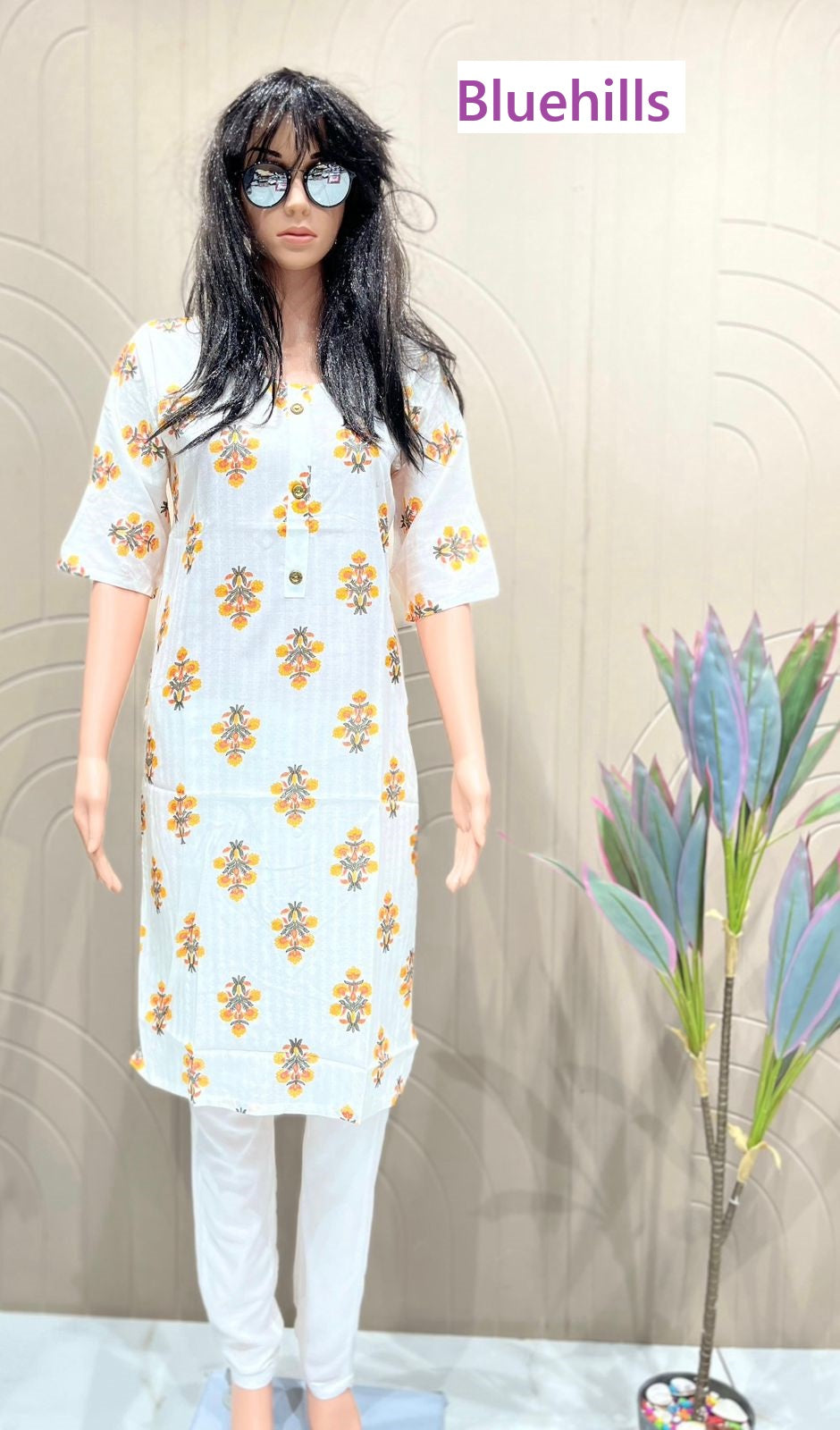 White Beauty Bluehills Rayon Knee Length Kurtis Exporter Gujarat