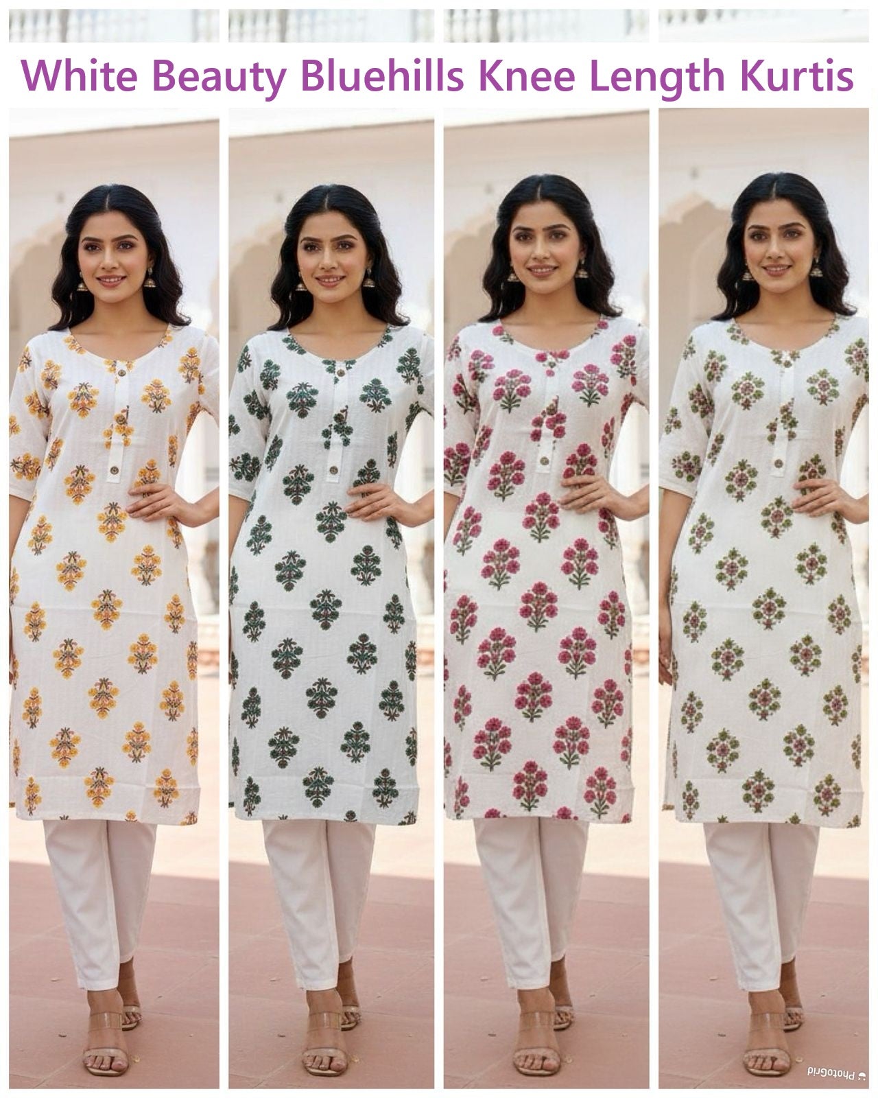 White Beauty Bluehills Rayon Knee Length Kurtis Exporter Gujarat
