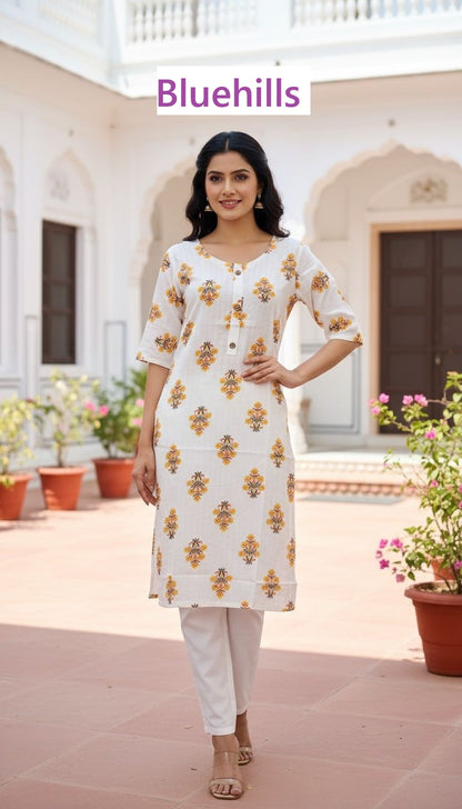 White Beauty Bluehills Rayon Knee Length Kurtis Exporter Gujarat