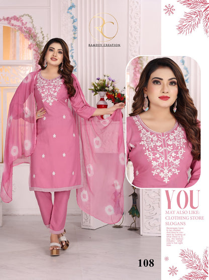 White Beauty Vol 1 Ramdev Creation Rayon 14Kg Readymade Pant Style Suits Exporter Gujarat