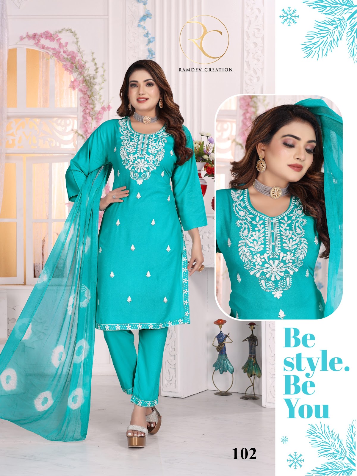 White Beauty Vol 1 Ramdev Creation Rayon 14Kg Readymade Pant Style Suits Exporter Gujarat
