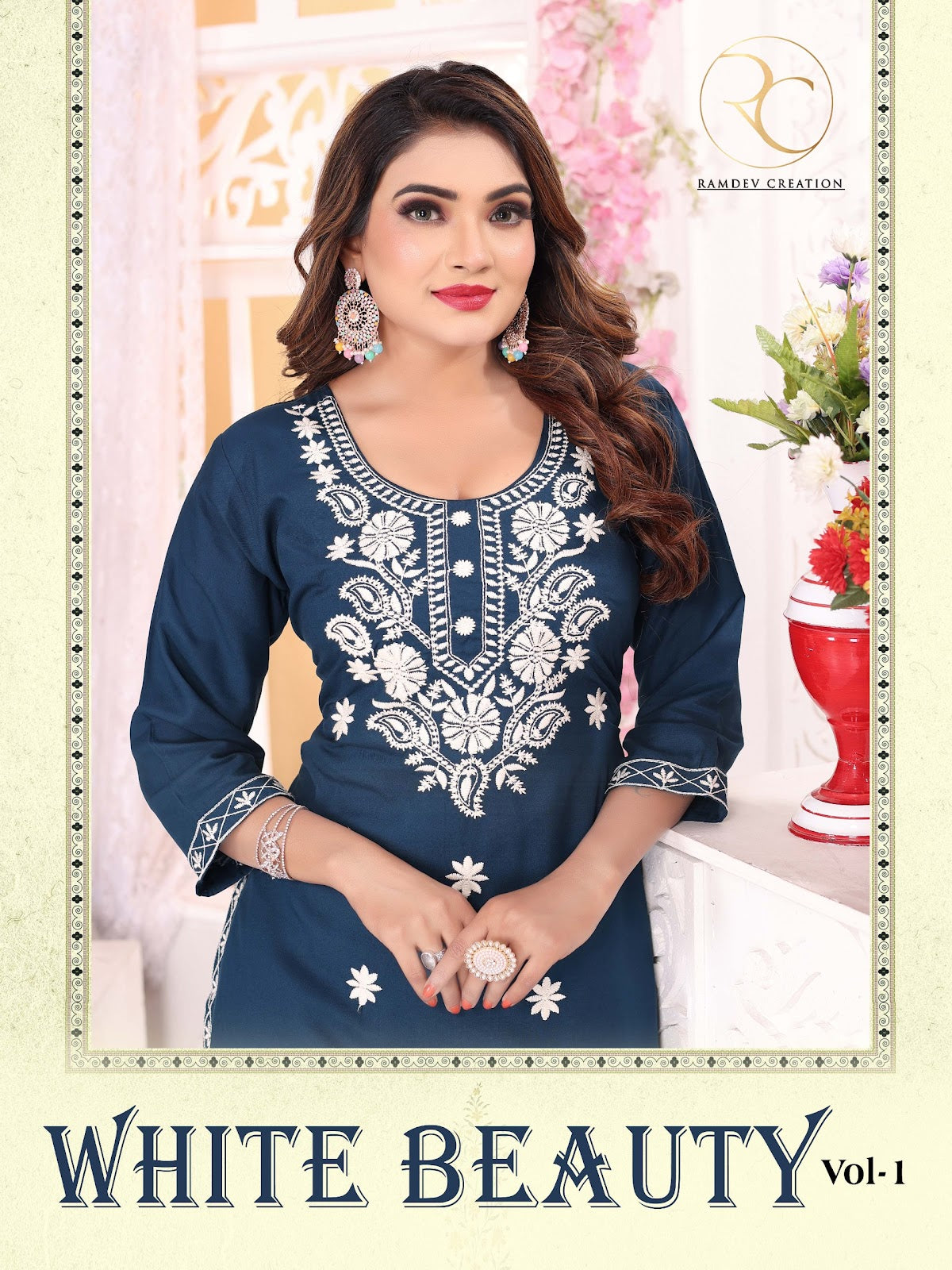 White Beauty Vol 1 Ramdev Creation Rayon 14Kg Readymade Pant Style Suits Exporter Gujarat