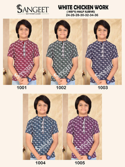 White Chicken Work Short Sangeet Rayon Boys Kurta Exporter