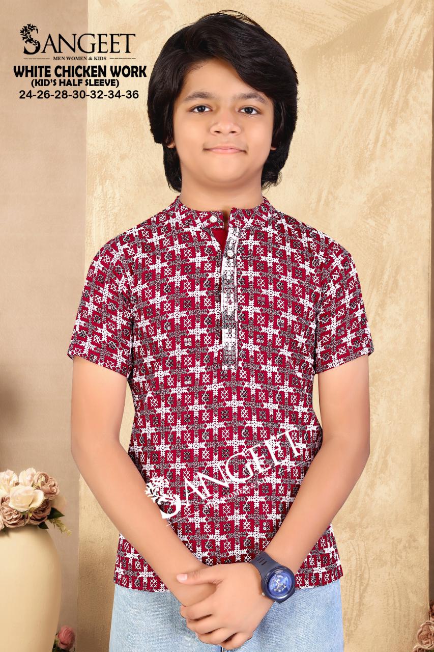 White Chicken Work Short Sangeet Rayon Boys Kurta Exporter