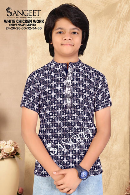 White Chicken Work Short Sangeet Rayon Boys Kurta Exporter