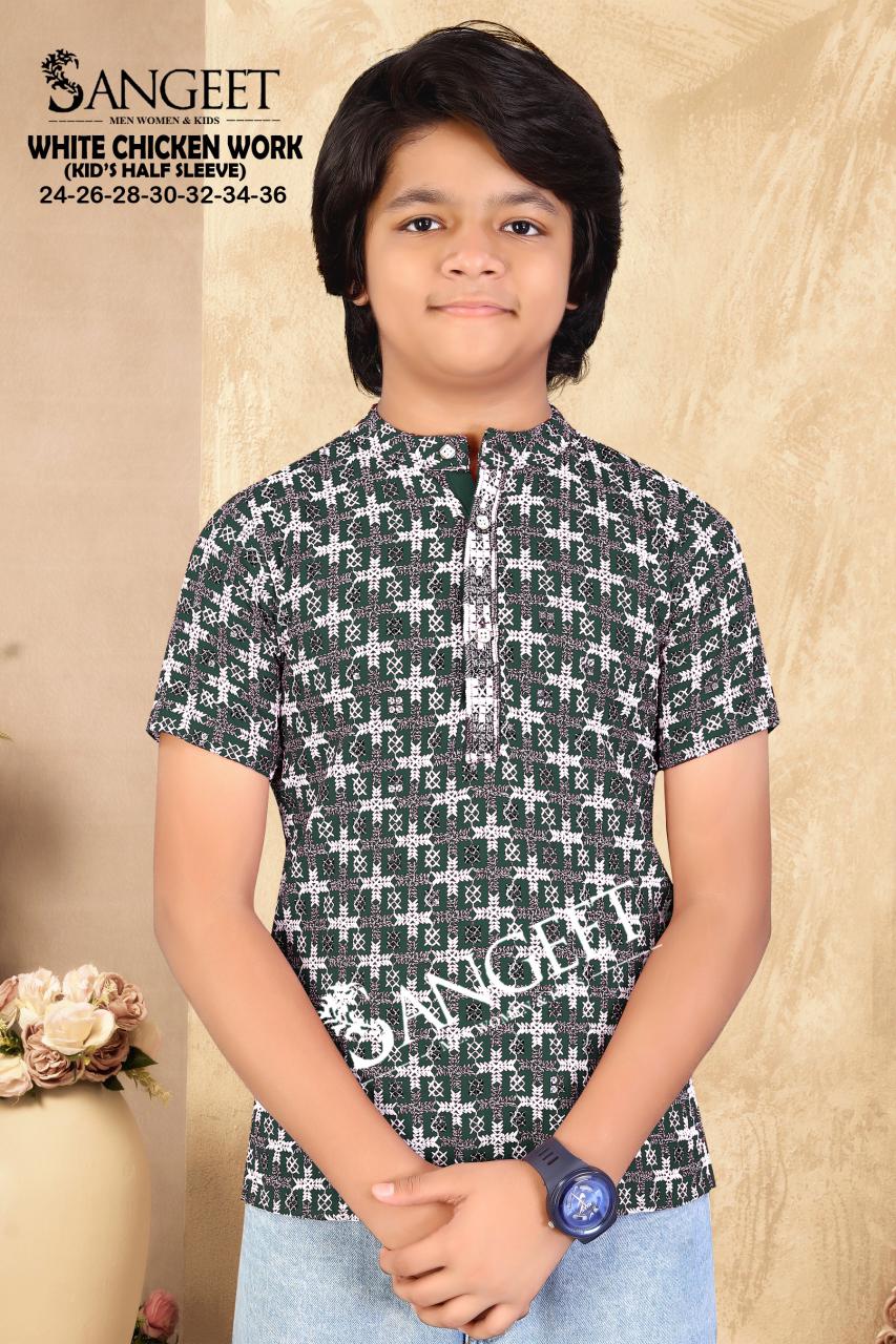 White Chicken Work Short Sangeet Rayon Boys Kurta Exporter