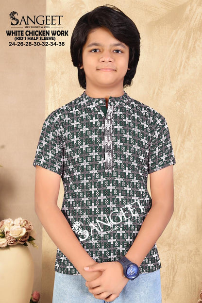 White Chicken Work Short Sangeet Rayon Boys Kurta Exporter
