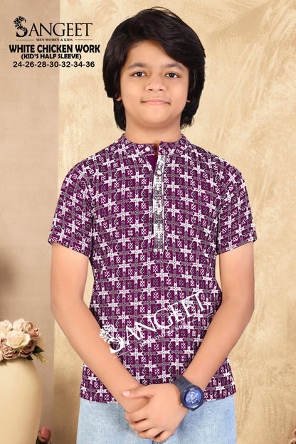 White Chicken Work Short Sangeet Rayon Boys Kurta Exporter