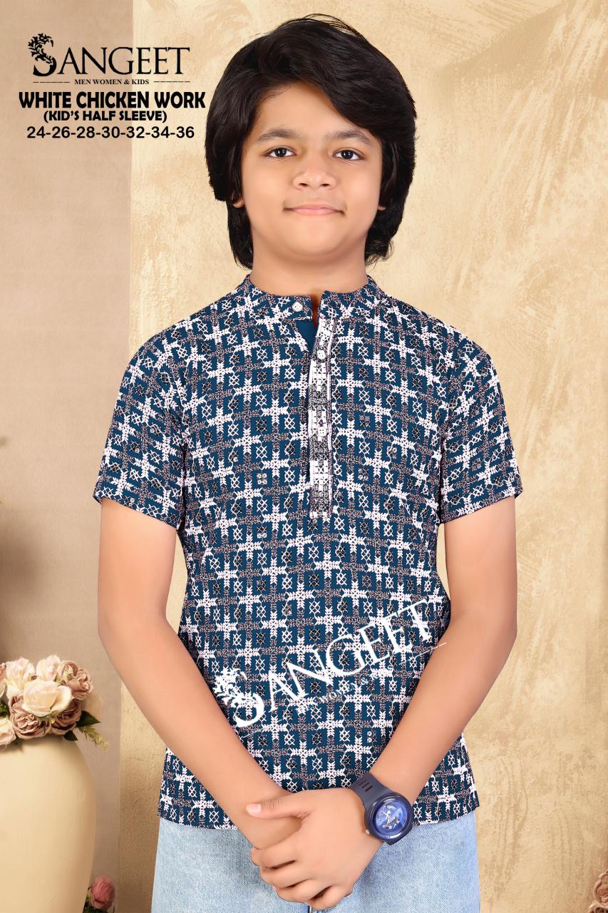 White Chicken Work Short Sangeet Rayon Boys Kurta Exporter