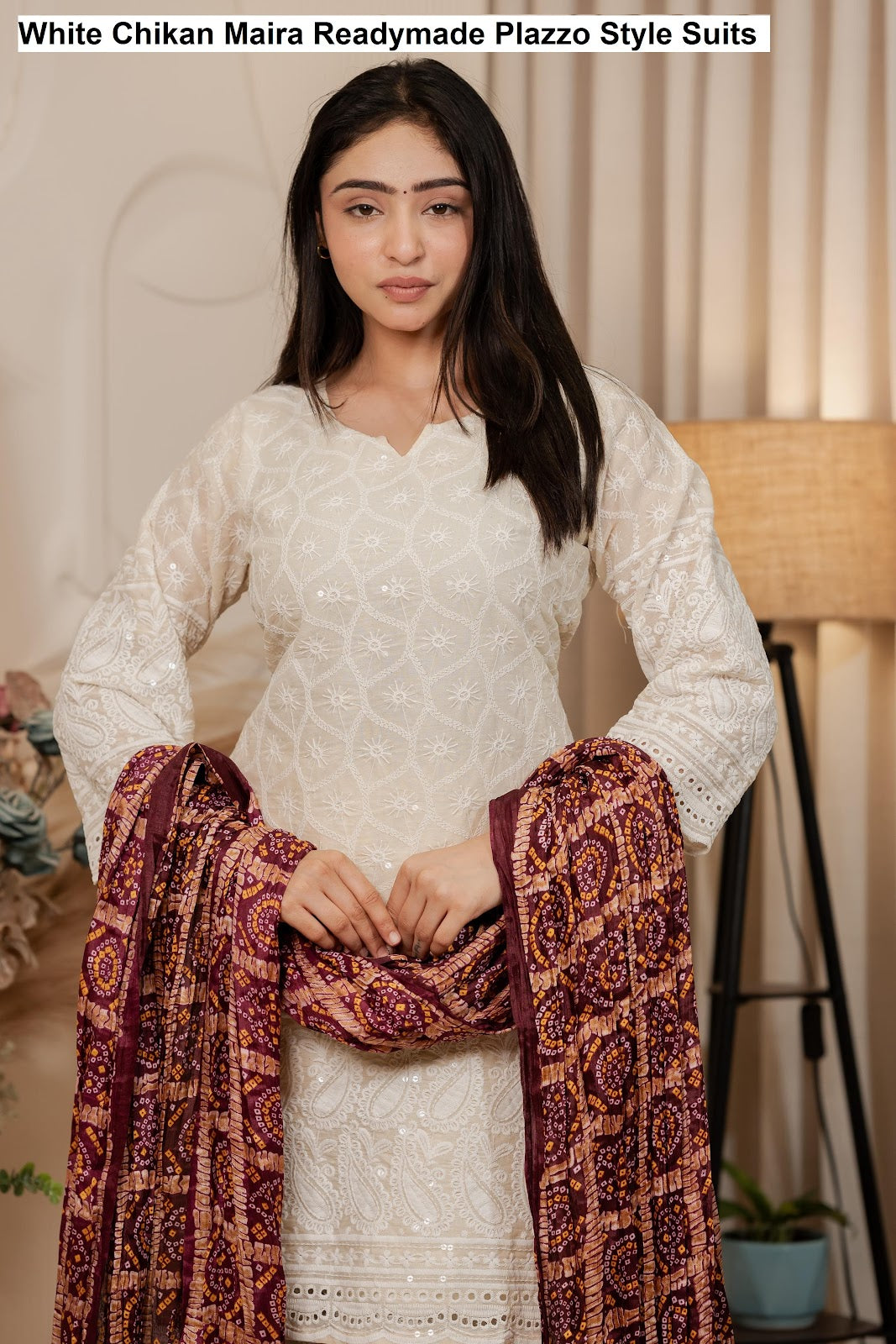 White Chikan Maira Readymade Plazzo Style Suits Wholesale Price