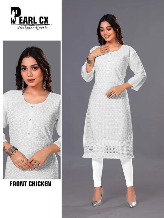 White Chikankari Pearl Cx Premnath Cotton Kurtis Exporter India