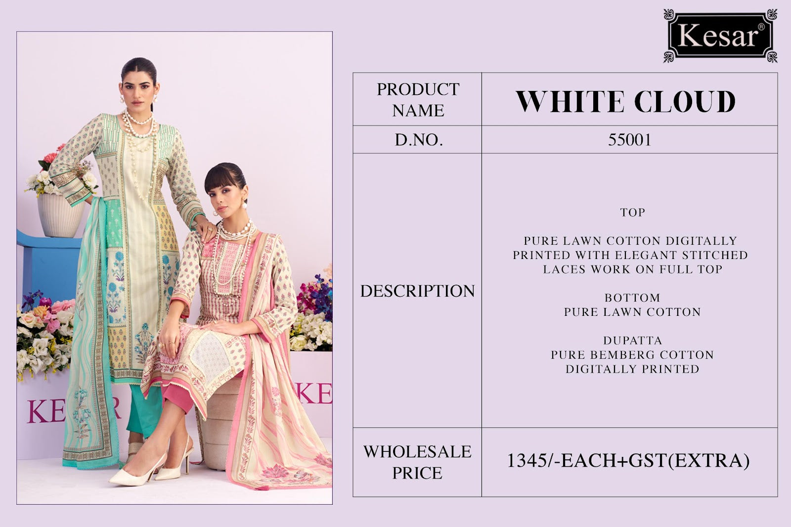 White Cloud Kesar Lawn Cotton Karachi Salwar Suits Manufacturer Ahmedabad